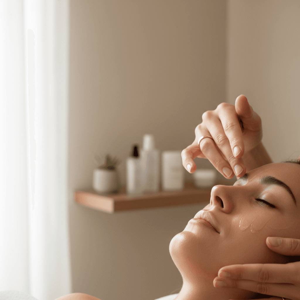 Expert demonstrating application of natural skincare serum with visible skin benefits